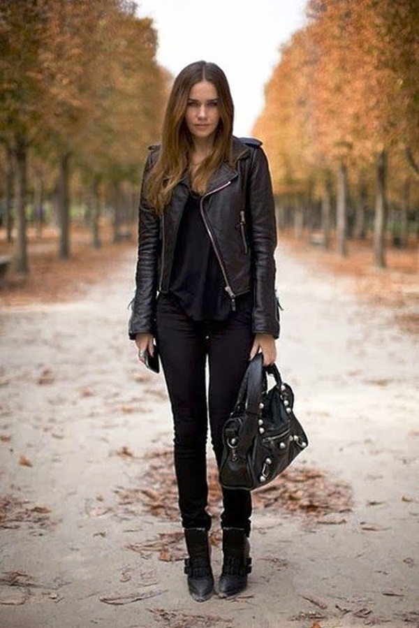 All-Black Outfit with Leather Jacket