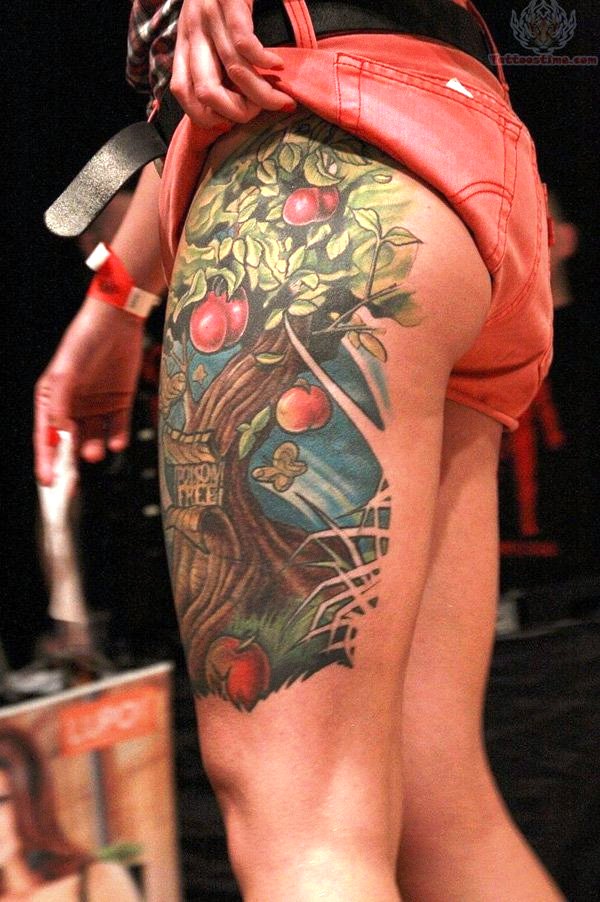 Apple Tree Tattoo On Leg