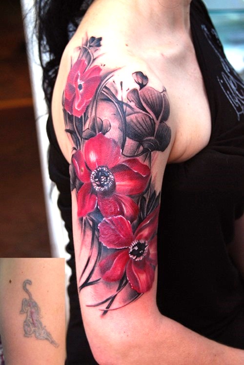 Arm-Colorful-Flowers-Tattoos-for-Women