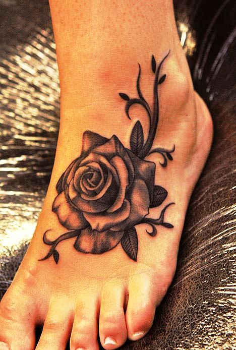Black Rose Tattoo On Foot