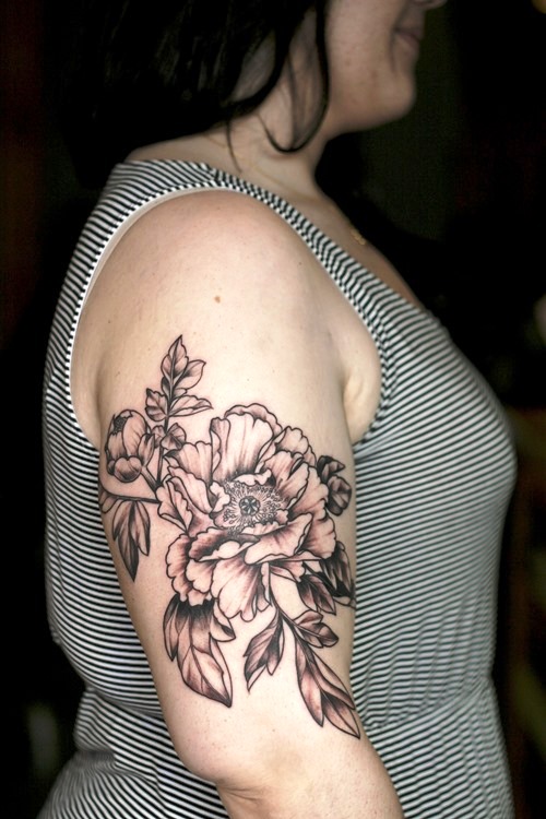 Black-and-White-Flower-Tattoo-for-Women-on-Arm