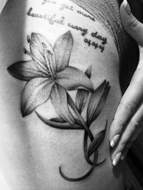 Black and White Lily Flower Tattoo