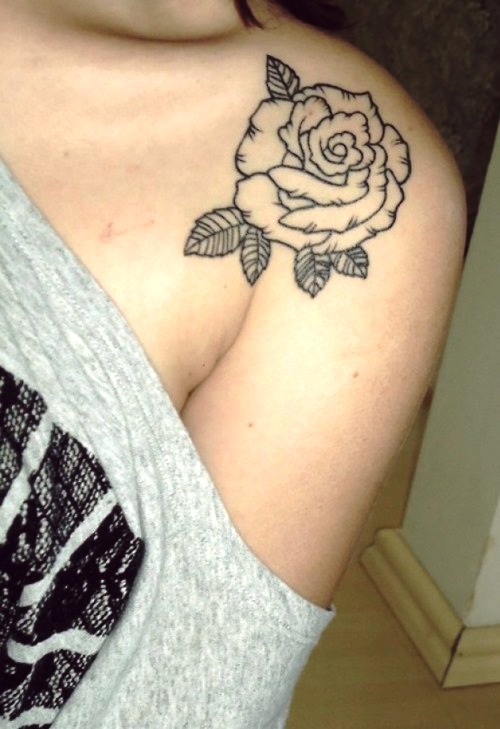 Black and White Rose Shoulder Tattoo