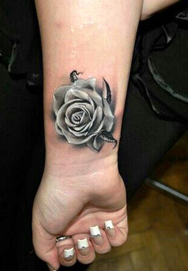Black and White Rose Tattoos On Wrist
