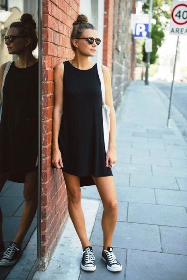 Casual Black Dress with Converse