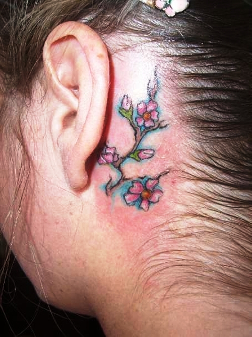 Cherry Blossom Tattoo Behind Ear