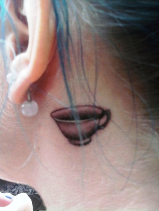 Coffee Cup Tattoo Behind Ear
