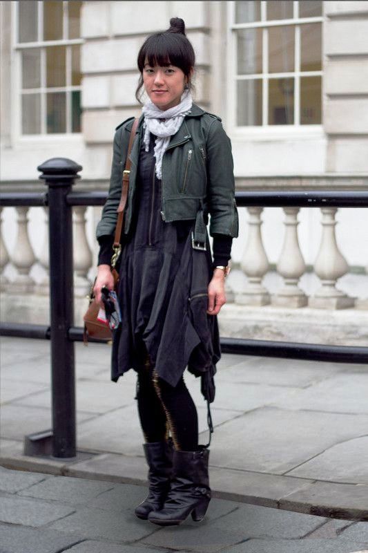 Coggles Street Style with cropped leather jacket,