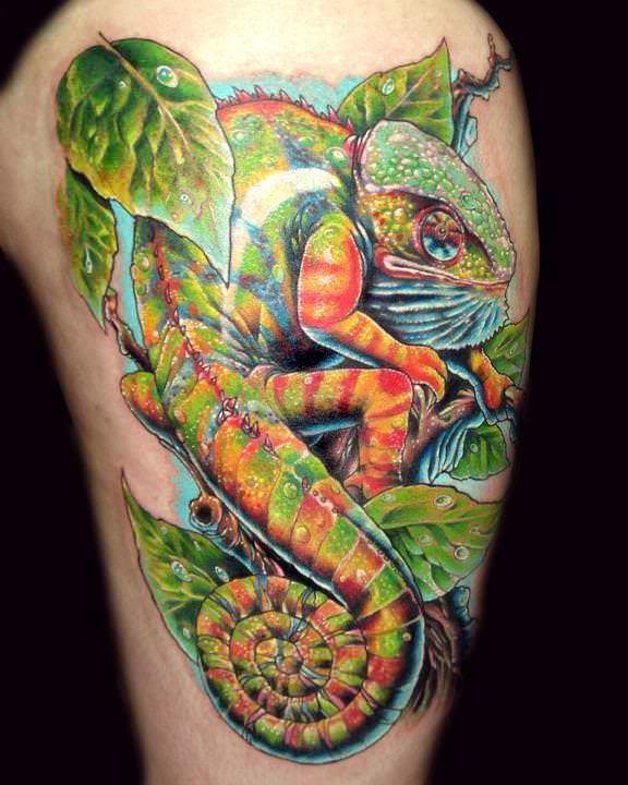 Colorful Chameleon Tattoo