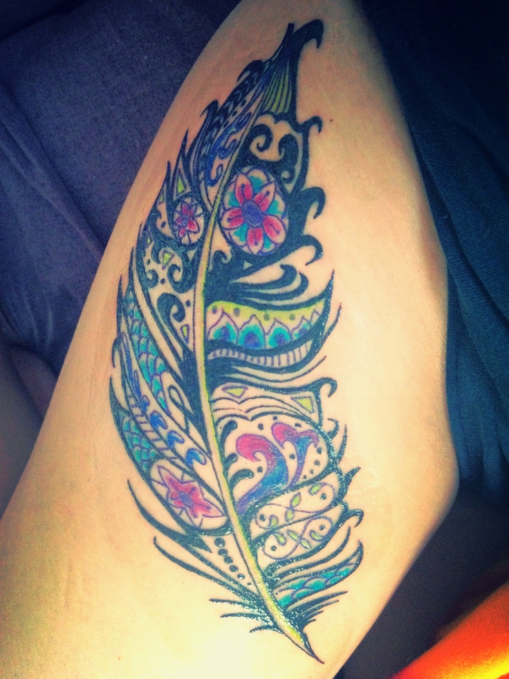 Colorful Feather Tattoo Designs