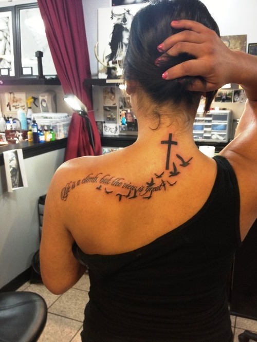 Cross Tattoo with Birds