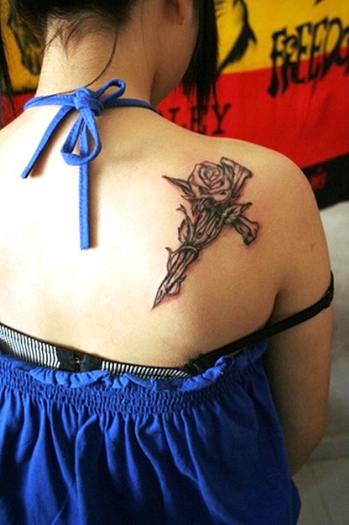 Cross with Rose Tattoos for Women