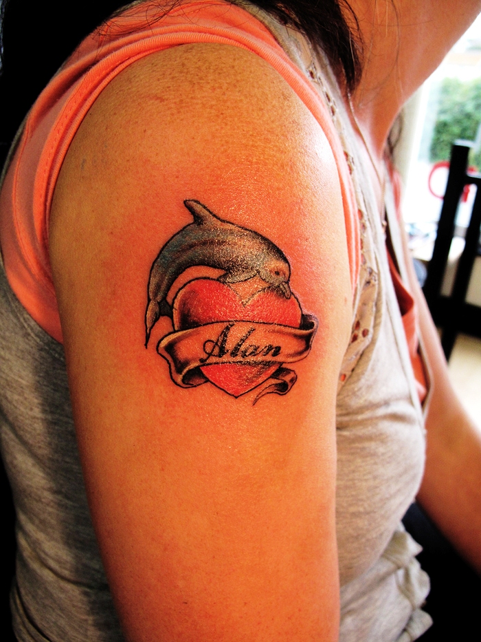 Dolphin Heart Tattoo Designs with Name