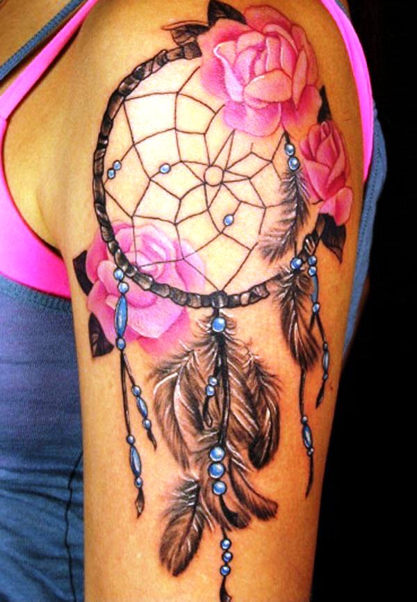 Dream Catcher Tattoo with Roses