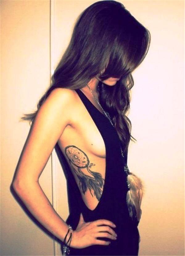 Dream Catcher Tattoos On Ribs for Girls
