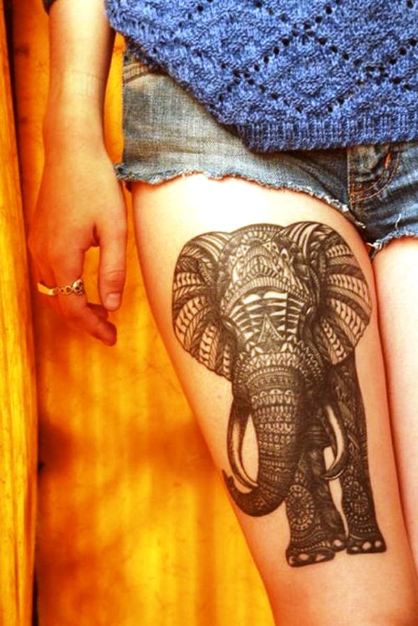 Elephant Tattoo On Thigh