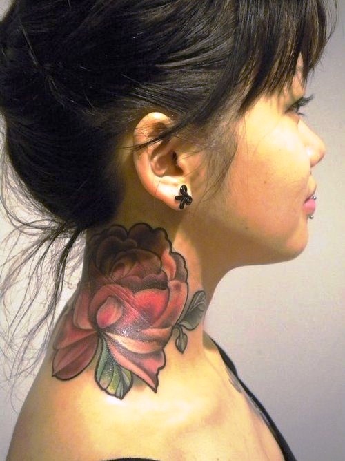 Flower Neck Tattoos Women