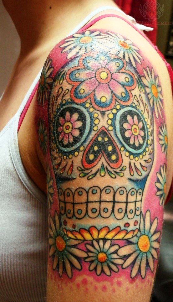Flower Sugar Skull Tattoo Sleeve