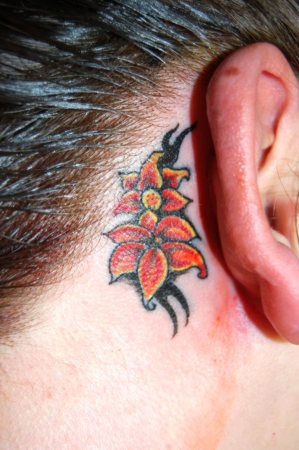Flower Tattoo Behind Ear for Girls