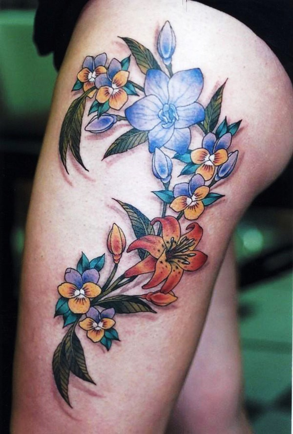 Flower Thigh Tattoos for Girls