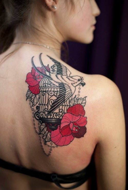 Girl Shoulder Flower Tattoos