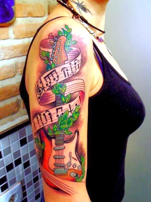 Guitar Sleeve Tattoo for Women
