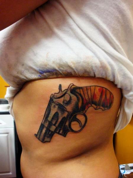 Gun Tattoo On Side