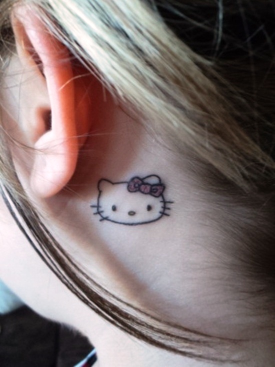 Hello Kitty Tattoo Behind Ear
