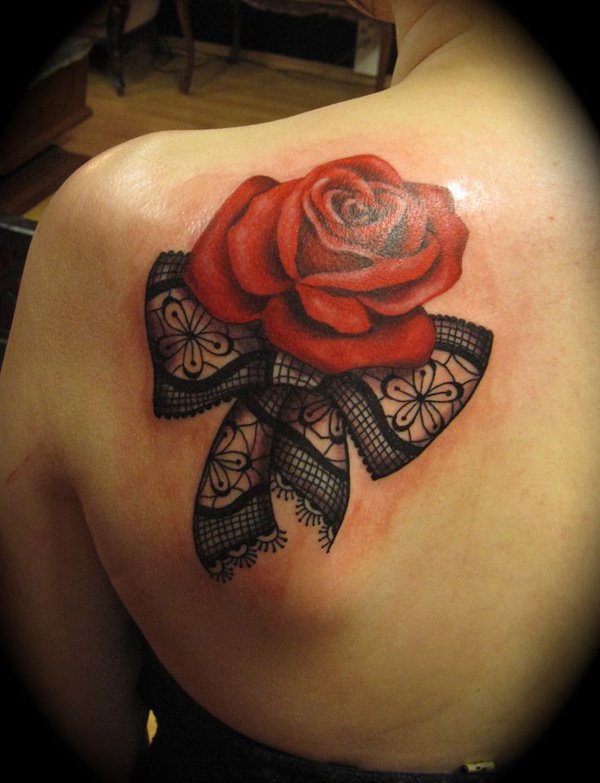 Lace Bow Tattoo with Rose