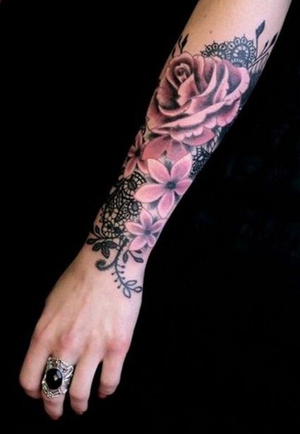 Lace Flower Tattoo Forearm