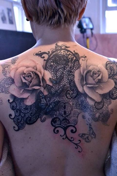 Lace and Rose Tattoo Back