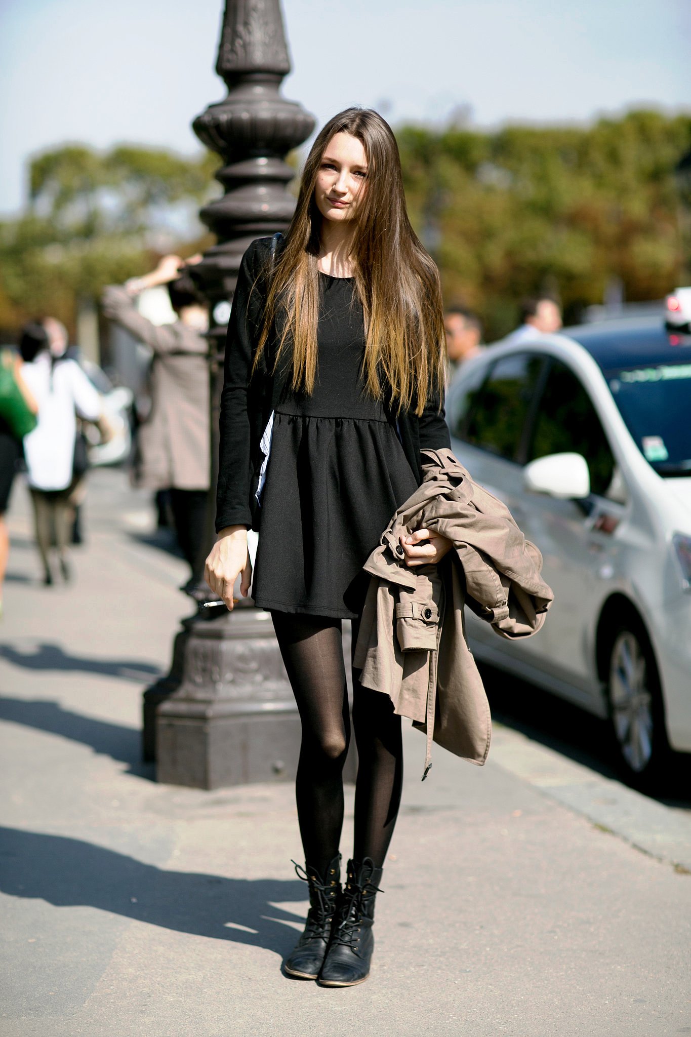 Little Black Dress with Tights and Boots