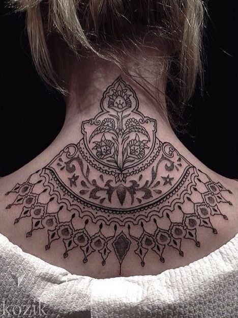 Mandala Tattoo On Back of Neck
