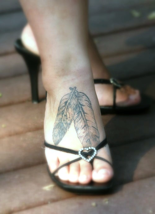 Native American Feather Tattoo On Foot