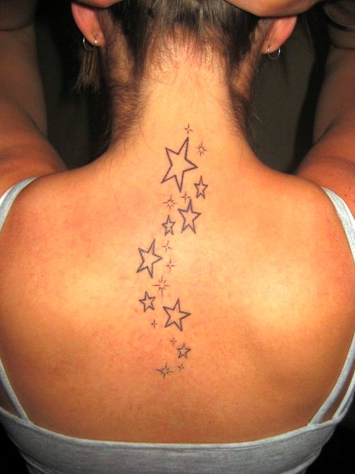 Neck to Back Star Tattoo Designs for Girls