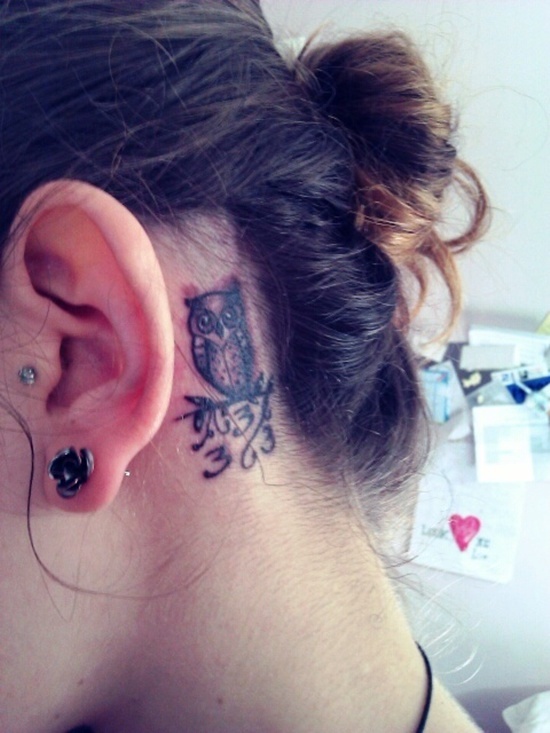 Owl Tattoo Behind Ear
