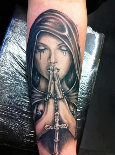 Praying Hands Tattoos On Arm for Women