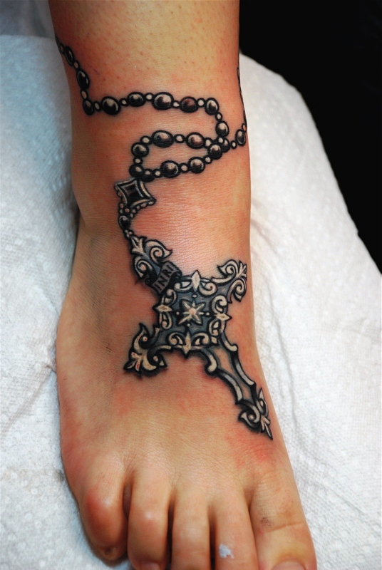 Rosary Cross Tattoos On Foot