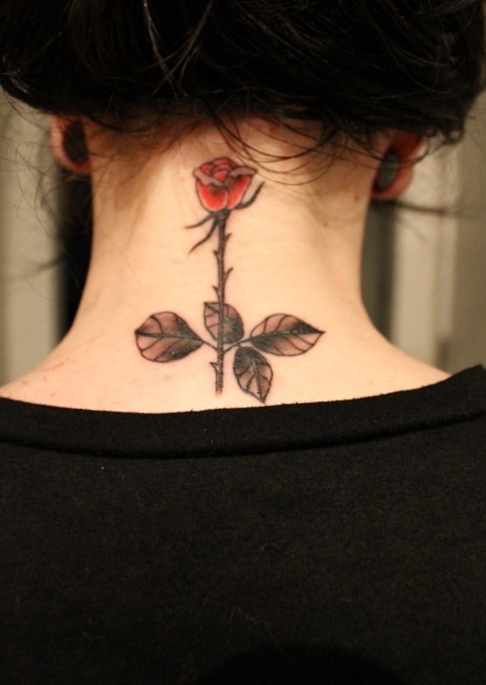 Rose Back Neck Tattoos for Women