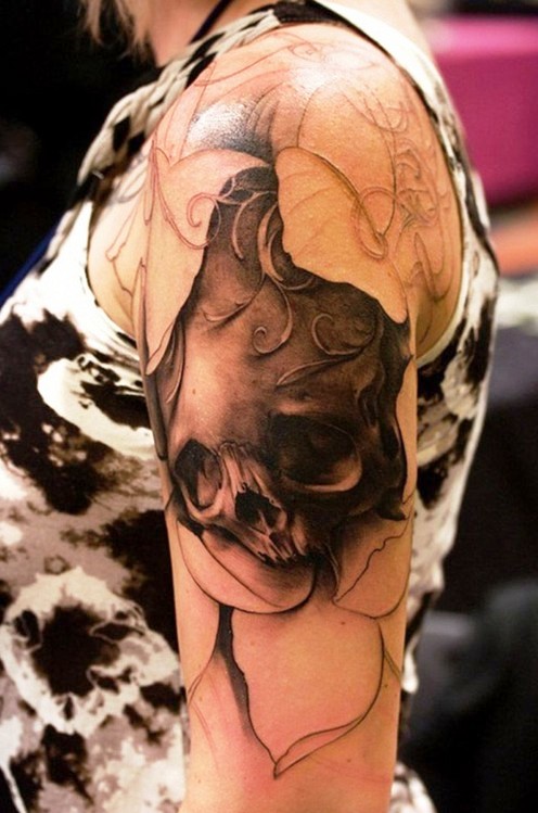 Skull Half Sleeve Tattoo Designs for Women
