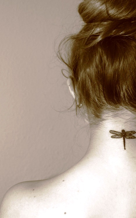 Small Dragonfly Tattoos On Back of Neck