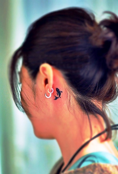 Small Koi Fish Tattoo Behind Ear