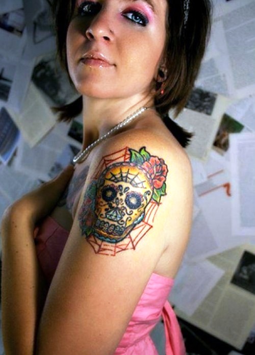 Sugar Skull Shoulder Tattoos Women
