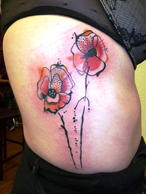 Watercolor Flower Tattoo Ribs Women