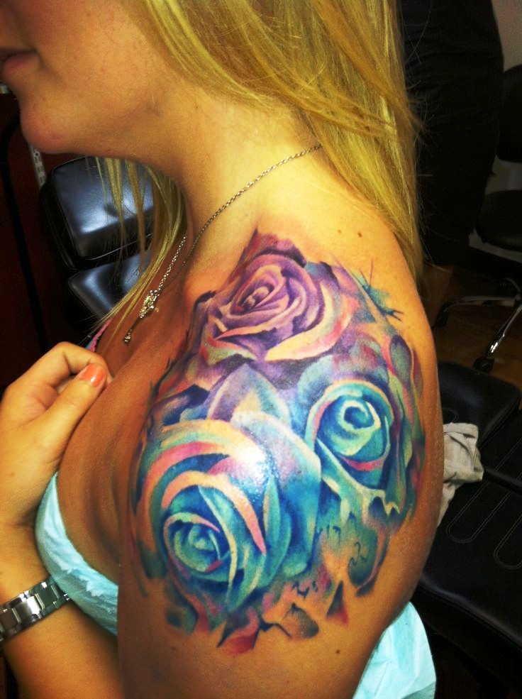 Watercolor Rose Tattoo On Shoulder