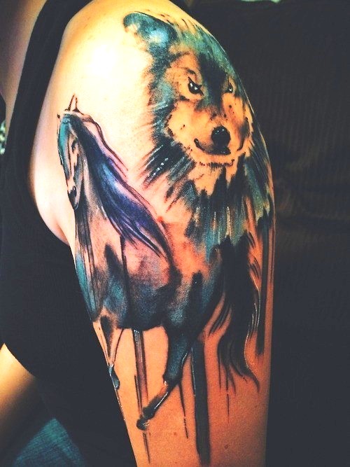 Watercolor Wolf Tattoos for Women