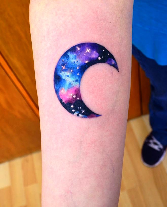 Watercolor moon tattoo