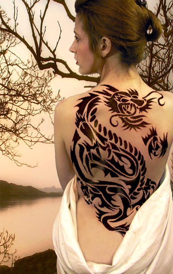Woman Tribal Dragon Tattoos