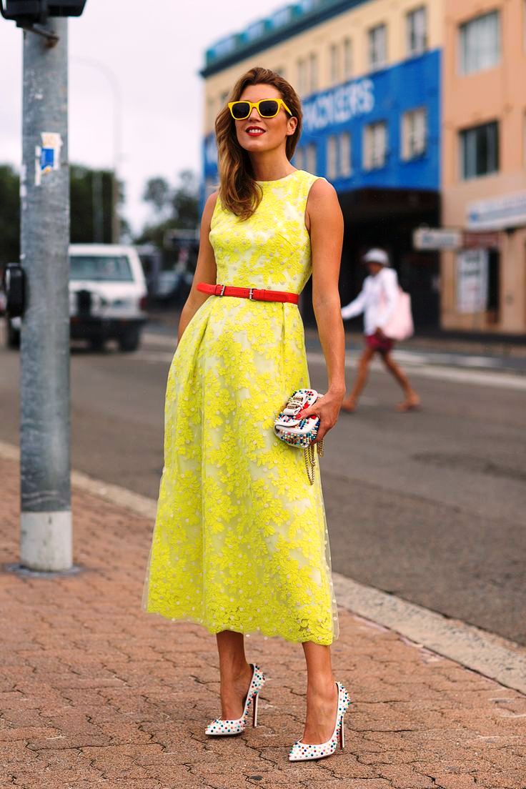 Yellow lace but knee length instead