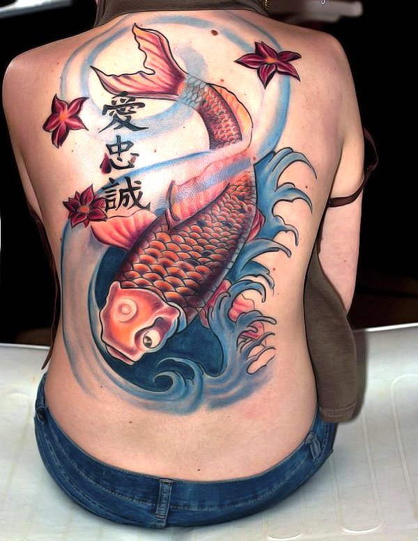 girl-back-tattoo-of-coi-fish-free-hand